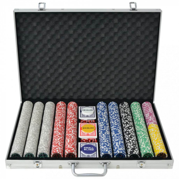 Set de poker cu 1000 de jetoane cu laser din aluminiu