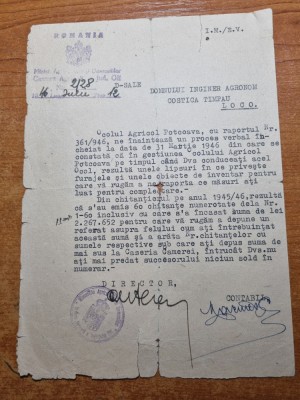 document ocolul silvic potcoava ,jud. olt - din anul 1946 foto