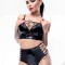 Set Lenjerie Jessica 2 Piese Material Wetlook Negru M
