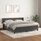 Gossi pat box spring cu saltea, gri inchis, 160x200 cm, catifea
