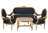 Set living din lemn masiv auriu cu tapiterie neagra CAT382A02, Sufragerii si mobilier salon, Baroc