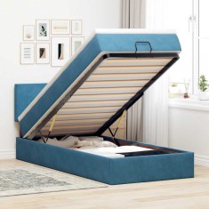 vidaXL Cadru de pat otoman cu saltea, catifea albastru &icirc;nchis 90x190cm 3312522