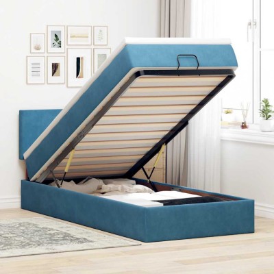 vidaXL Cadru de pat otoman cu saltea, catifea albastru &amp;icirc;nchis 90x200cm 3311679 foto