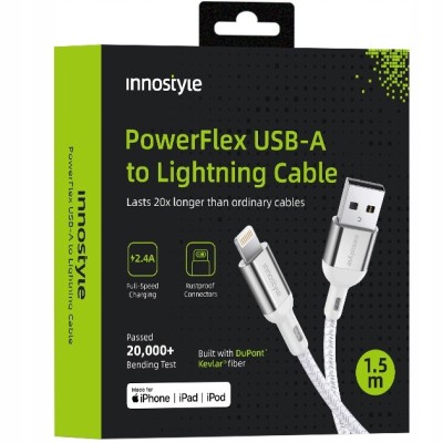 Innostyle Powerflex Usb Lightning Mfi Cablu De &amp;Icirc;ncărcare Rapidă Pentru Iphone Kevlar 2M Argint foto