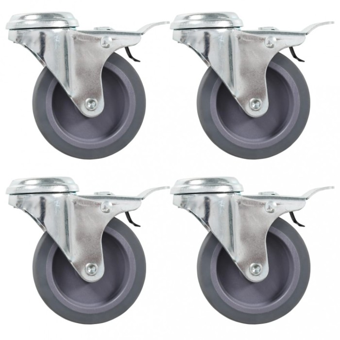 Roti pivotante cu gaura surub, frane duble, 4 buc., 75 mm