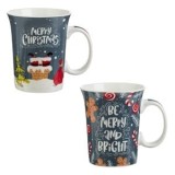 Set Cani Ceramice Gri Mos Craciun Semineu Om de Turta Dulce 310ml - 2buc, CMCLASS