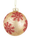 Set 6 globuri brad Craciun sticla aurie sclipici rosu Blizzard &Oslash; 8 cm