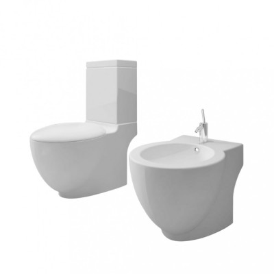 Set de toaletă și bideu, ceramică albă foto