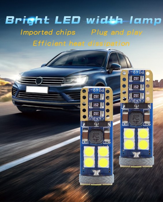 Set 2X Becuri Led T10, 12 LED SMD, W5W, Canbus, 12V, Pentru Pozitie, Plafoniere, Portbagaj, Lumina Alb 6000K