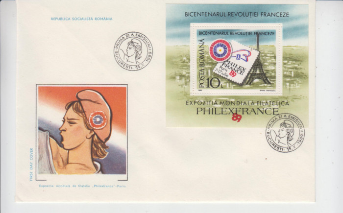 FDCR - Expozitia de filatelie Philexfrance 89 Paris - colita - LP1227 - an 1989