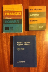 3 dic?ionare mici, de buzunar Francez Englez Italian German Roman! foto