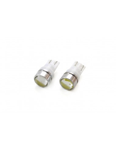 Set 2 bec led auto W5W T10 cu 3xCOB cu Lupa 12v