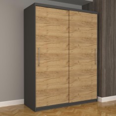 Dulap Dormitor Nova Eco 150 cm x 200 cm, fara oglinda, gri cu usi glisante oak craft gold