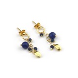 Cumpara ieftin Cercei Argint 925 placati Aur Grapes, Agat Albastru Safir, 3.5cm, Inchidere Inelara, Antialergic, Made in Italy