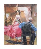 Tablou tanara dansand in ritm de chitara pictat manual, Flamenco de Andalucia, 90x70cm ulei pe panza de in, Mircea Iordache