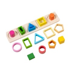 Jucarie Montessori de Sortat, Cyrax, din Lemn, Tip Puzzle, cu 5 Forme Asimetrice, 15 Piese, Educativa, Interactiva, Creativa, Materiale Non Toxice, +2