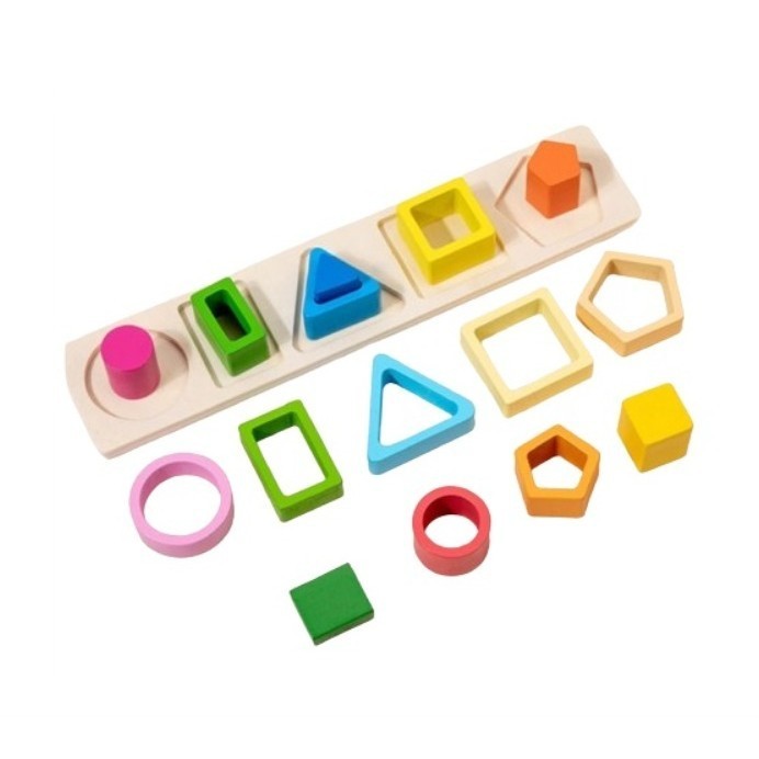 Jucarie Montessori de Sortat, Cyrax, din Lemn, Tip Puzzle, cu 5 Forme Asimetrice, 15 Piese, Educativa, Interactiva, Creativa, Materiale Non Toxice, +2