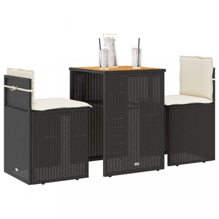 Gossi set bistro cu perne, 3 piese, negru, poliratan