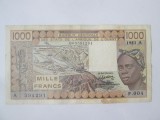 Rară! Coasta de Fildeș 1000 Francs 1981,bancnota din imagini la cel mai mic preț