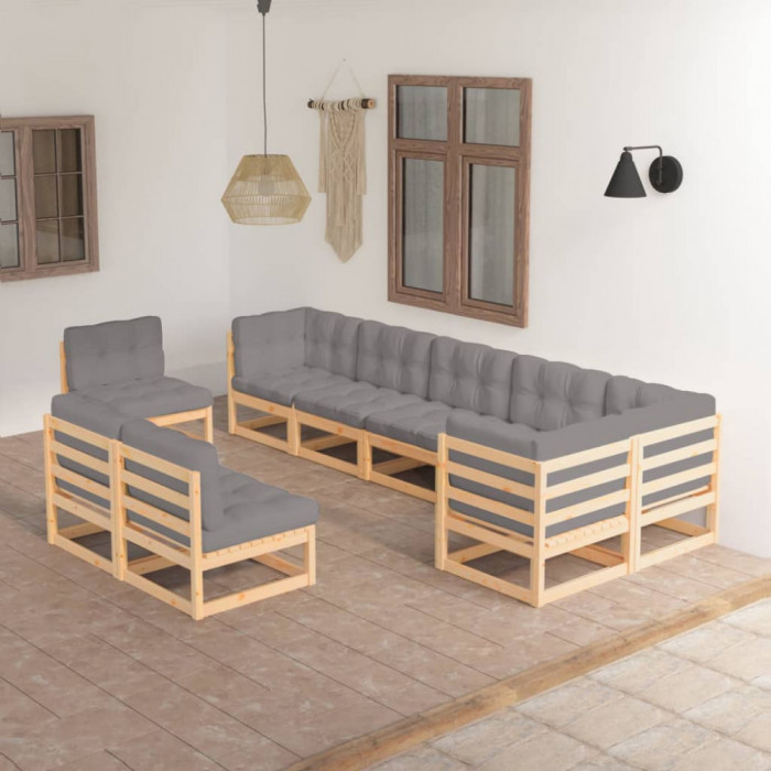 Set mobilier gradina cu perne, 9 piese, lemn masiv de pin GartenMobel Dekor