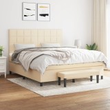 Cumpara ieftin Pat box spring cu saltea, crem, 160x200 cm, material textil