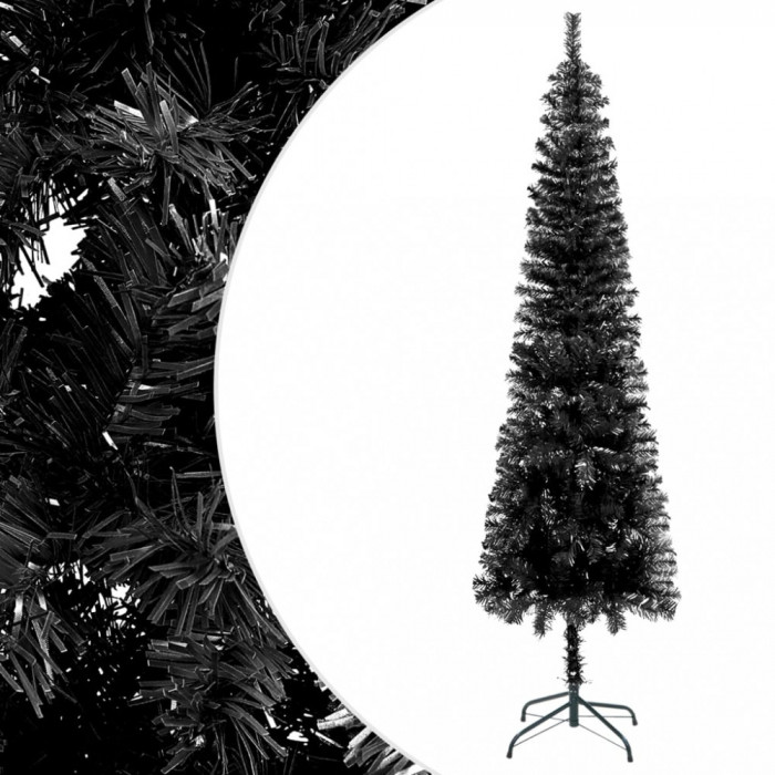 Brad de Crăciun artificial subțire, negru, 240 cm