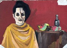 Tablou / lucrare Mihaela - Ruxandra AMANOLESEI, cca 70 x 50, acrilic pe carton subtire, stampila Universitatea de Arta Bucuresti pictor roman arta