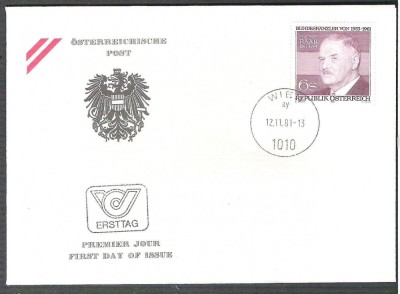 Austria &amp;Ouml;sterreich 1981 Julius Raab FDC K.166 foto