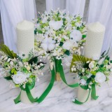 Set buchet si lumanari tip fagure cu trandafir criogenat si plante naturale uscate - Alb Verde
