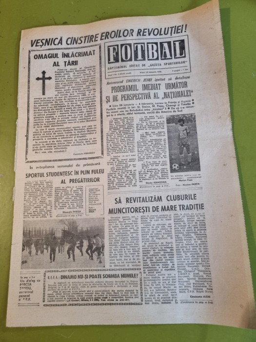 ziarul fotbal 12 ianuarie 1990-interviu emerich jenei,mircea sandu,v. piturca