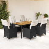 Cumpara ieftin Set mobilier de grădină cu perne, 7 piese, negru, poliratan