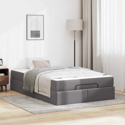 vidaXL Cadru de pat cu saltea Gri 120 x 200 cm Piele artificială 3399423 foto