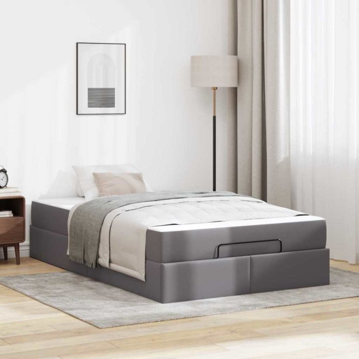 vidaXL Cadru de pat cu saltea Gri 120 x 200 cm Piele artificială 3399423