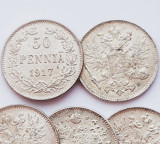 293 Finlanda 50 pennia 1917 Aleksandr II / III / Nikolai II km 2 UNC argint