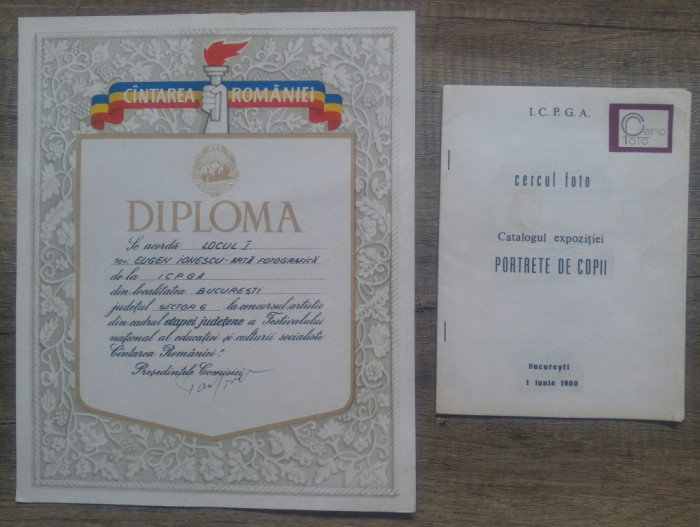 Diploma premiul I pt fotografie,Cantarea Romaniei + catalog expozitie fotografie