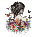 Cumpara ieftin Sticker decorativ, Fata, Fluturi si Flori, Multicolor, 70 cm, 1208STK-5