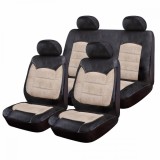 Huse Scaune Auto Luxury Negru Crem, cu fermoare pentru bancheta rabatabila, 9 bucati, Ro Group