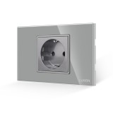 Cumpara ieftin Priza simpla Luxion cu rama sticla gri, standard italian 2/3M