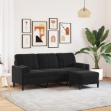 VidaXL Canapea cu 3 locuri și taburet, negru, 180 cm, catifea 3278272