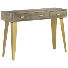 vidaXL Masă consolă, gri, 110x35x76 cm, lemn masiv mango &amp; alamă 246682
