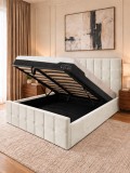 Pat Metropol 180x200 cm Lada Depozitare Tapitat Catifea Ivory Somiera Inclusa (cod G19-01)