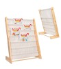 Biblioteca Copii Lemn KIK, 6 Buzunare Textile, 76.5cm, Rafturi Carti, Organizator Camera Copil, Design Natural, Bej