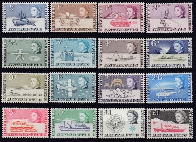DB1 BAT British Antarctic Ter. QEII 1963 - 1969 Transporturi Vapoare Aviatie Caini 11 v. MNH + 5 v. MVLH 2 poze foto