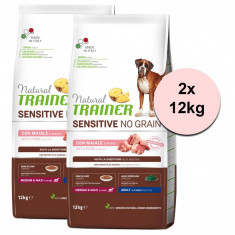 Trainer Natural Sensitive NO GRAIN Pork Adult Medium &amp; Maxi 2 x 12 kg
