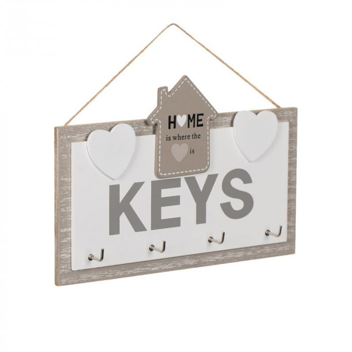 Suport chei decorativ cu mesaj Home, 20x14 cm, Lemn, ATU-085154