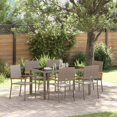 vidaXL Set de masă pentru grădină 7 pcs Gri 150 x 90 x 75 cm poliratan foto