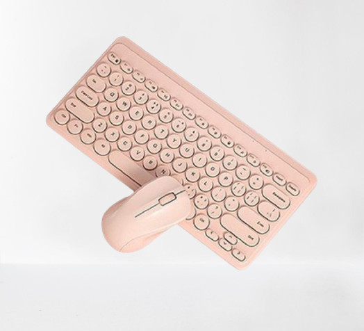 Kit tastatura si mouse fara fir, USB, 79 taste, slim roz | Okazii.ro