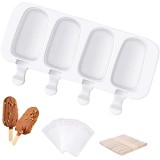 Forma Silicon Inghetata 4 Compartimente + 10 Bete, Matrita Silicon Alimentar, Inghetata, Jello, Candy Bar, Briose