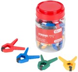 Set 15 mini cleme cu arc Strend Pro Premium DT825, 25 mm, multicolor (in borcan)