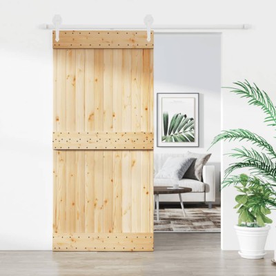 Ușă glisantă cu set de feronerie 95x210 cm, lemn masiv de pin foto
